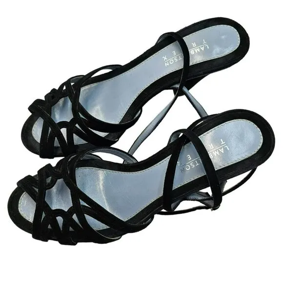 LAMBERTSON TRUEX Suede Sandals 38 Designer Heels Luxury Shoes Ankle Wrap 7.5