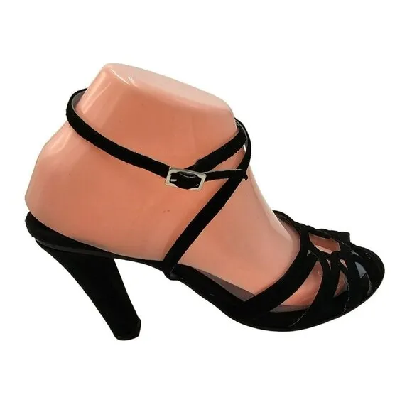 LAMBERTSON TRUEX Suede Sandals 38 Designer Heels Luxury Shoes Ankle Wrap 7.5