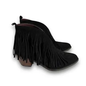 L&amp;B Women's Fringe‎ Leather Slip On Boots Booties Black Size 8