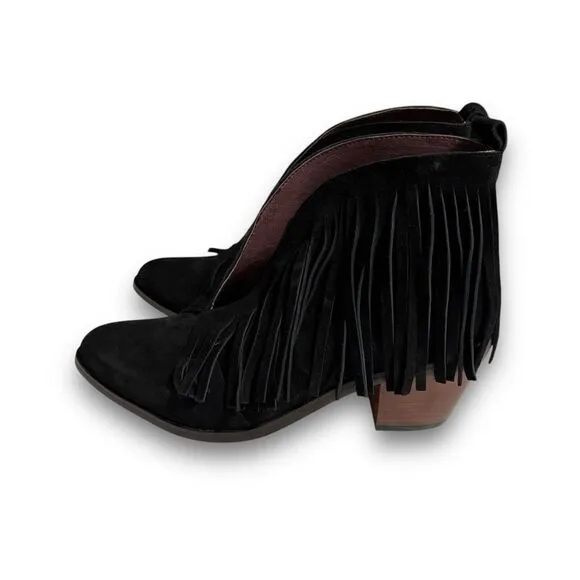 L&amp;B Women's Fringe‎ Leather Slip On Boots Booties Black Size 8