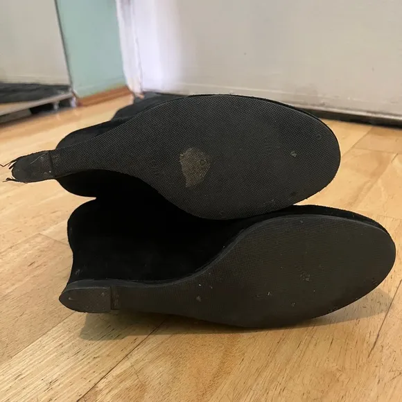 Lanvin Black Suede Knee Length Wedge Boots Size 39