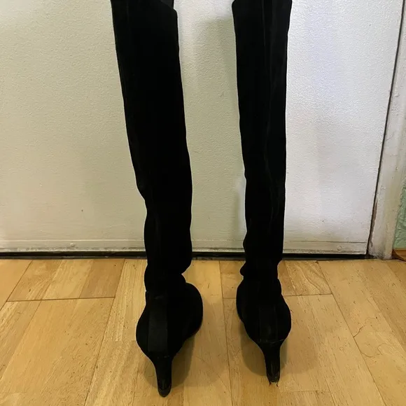 Lanvin Black Suede Knee Length Wedge Boots Size 39