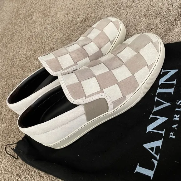 Lanvin Mens Suede Slip-on Sneakers