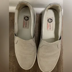 Lanvin Womens Slip On Low Top Sneakers Grey Calfskin Goatskin
