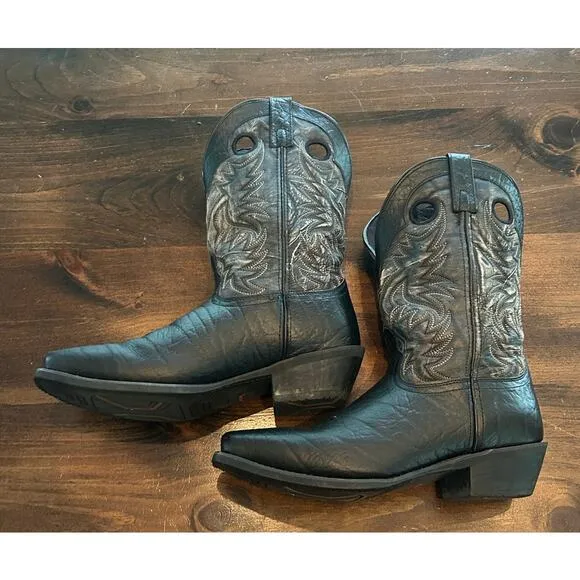 Laredo Black Leather Cowboy Western Slip On Tall Square Toe Boots Men's Size 12