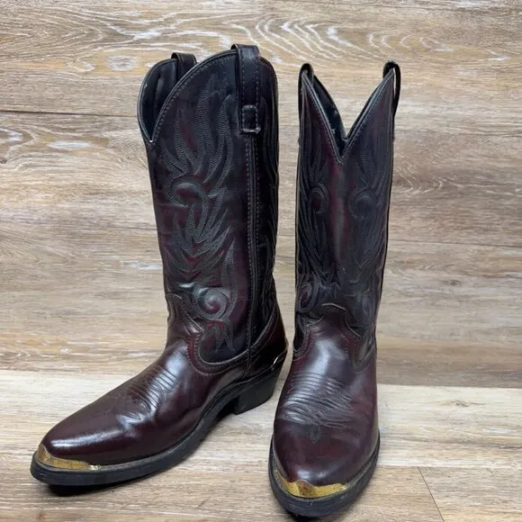 Laredo Brush-Off McComb Black Cherry Leather Western Boots Men's Size 8.5