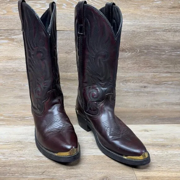 Laredo Brush-Off McComb Black Cherry Leather Western Boots Men's Size 8.5