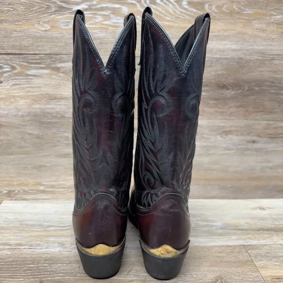 Laredo Brush-Off McComb Black Cherry Leather Western Boots Men's Size 8.5