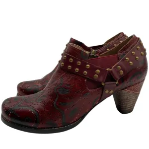 L'artiste Womens Shoes Kacielou Booties Sz 9.5 Red Leather Studded Ankle Heeled