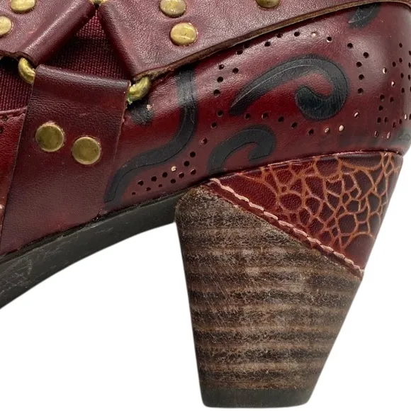 L'artiste Womens Shoes Kacielou Booties Sz 9.5 Red Leather Studded Ankle Heeled