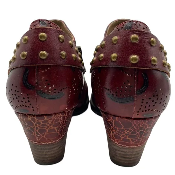 L'artiste Womens Shoes Kacielou Booties Sz 9.5 Red Leather Studded Ankle Heeled