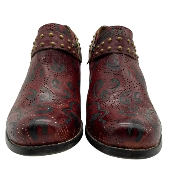 L'artiste Womens Shoes Kacielou Booties Sz 9.5 Red Leather Studded Ankle Heeled