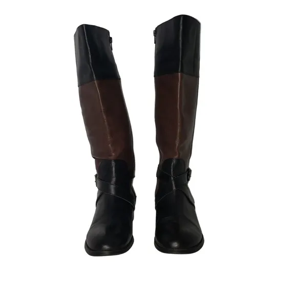Lauren Ralph Lauren Maryann Black / Brown Tall Leather Riding Boot Boots Size 9