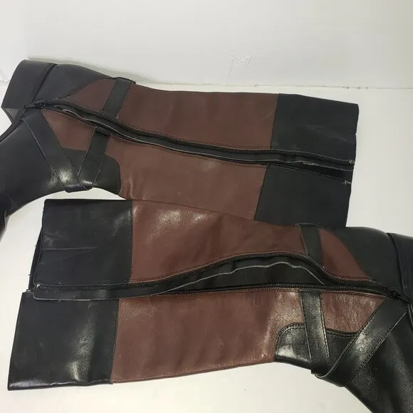Lauren Ralph Lauren Maryann Black / Brown Tall Leather Riding Boot Boots Size 9