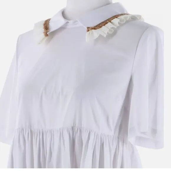 L’AUTRE CHOSE White Ruffle Collar Pintuck Pouf Skirt Shirt Dress 44 - $410 - NWT