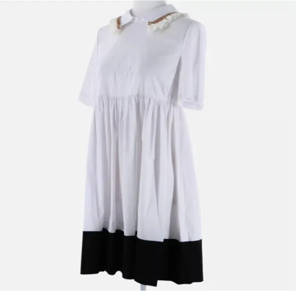 L’AUTRE CHOSE White Ruffle Collar Pintuck Pouf Skirt Shirt Dress 44 - $410 - NWT