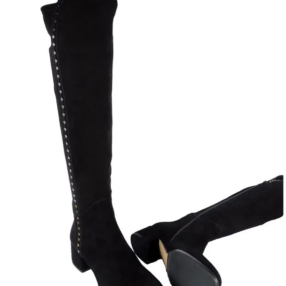 Le Pepe Black Suede Over the knee boots with metal