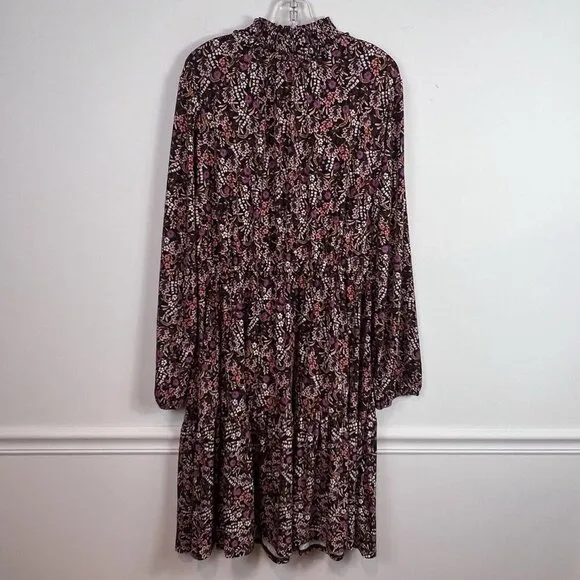 Leota Women's Long Sleeve Olive Boho Jersey Tiered Dress Red Size 2X Floral New