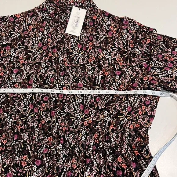 Leota Women's Long Sleeve Olive Boho Jersey Tiered Dress Red Size 2X Floral New