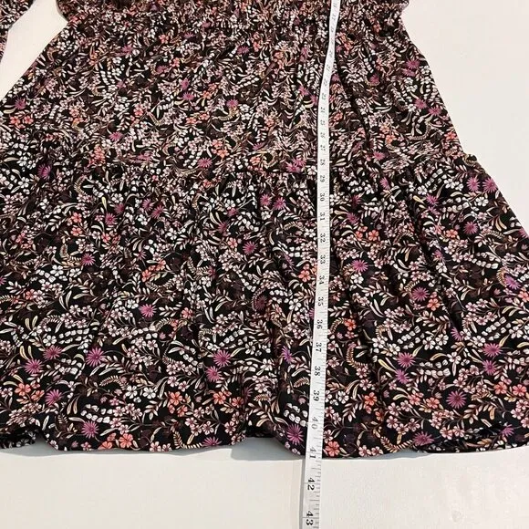 Leota Women's Long Sleeve Olive Boho Jersey Tiered Dress Red Size 2X Floral New