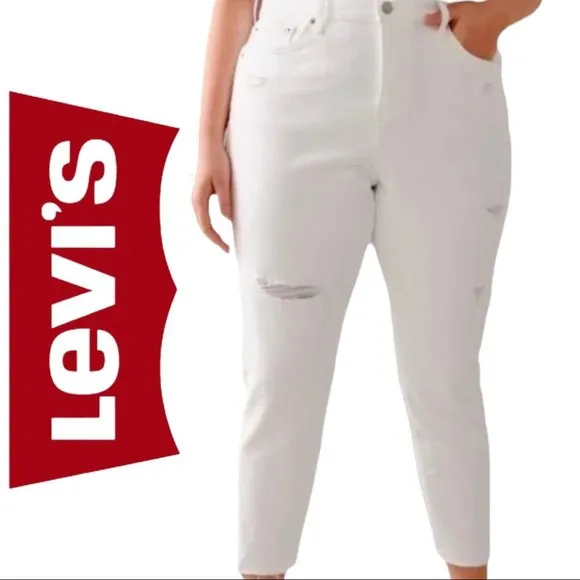 Levi’s Premium Wedgie Skinny Distressed Size 24W White Crop High Waist Rise