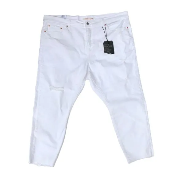 Levi’s Premium Wedgie Skinny Distressed Size 24W White Crop High Waist Rise