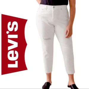 Levi’s Premium Wedgie Skinny Distressed Size 24W White Crop High Waist Rise