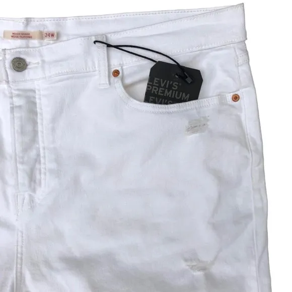 Levi’s Premium Wedgie Skinny Distressed Size 24W White Crop High Waist Rise