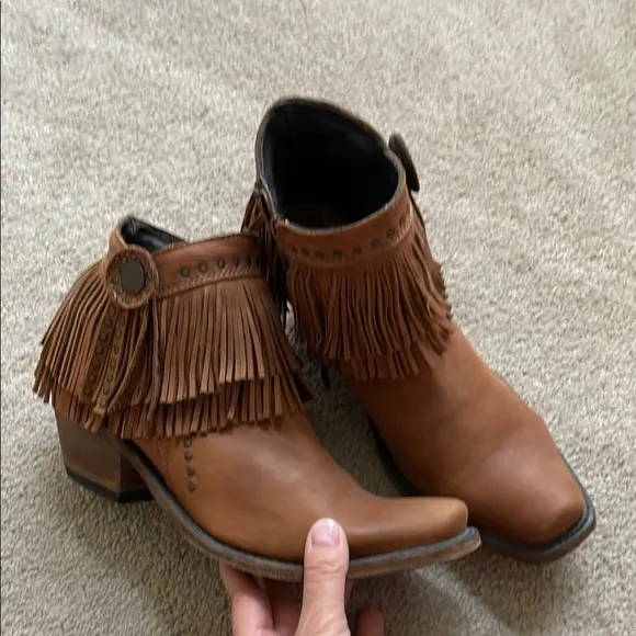 Liberty Black fringe brown booties