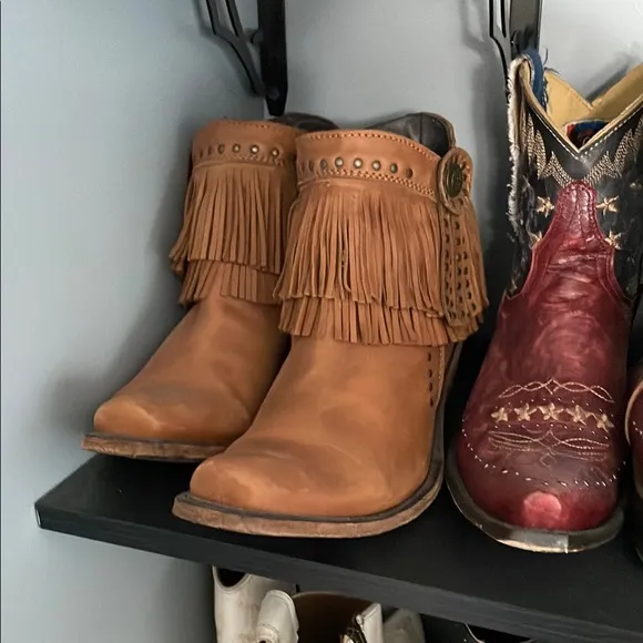 Liberty Black fringe brown booties