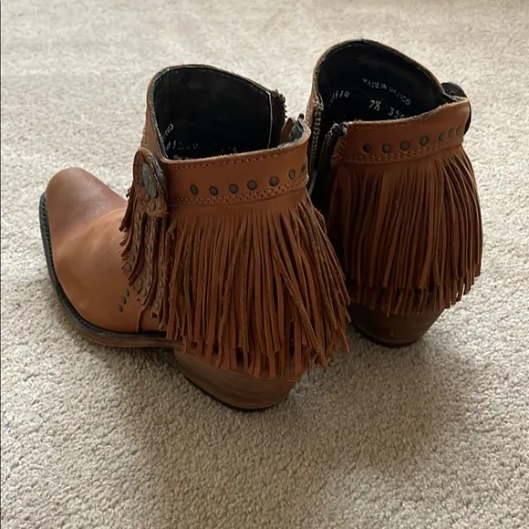 Liberty Black fringe brown booties