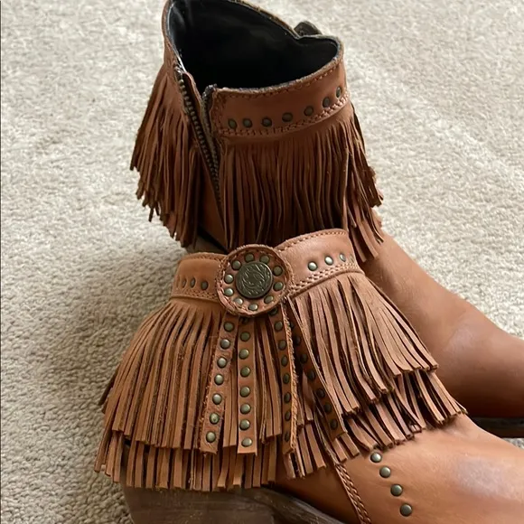 Liberty Black fringe brown booties