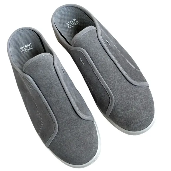 Like New Eileen Fisher Leather Pacy Slip-On Mule Sneakers Grey 9