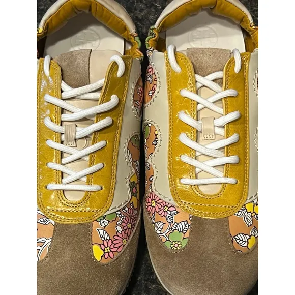 Like New Tory Burch Serif Floral Yellow Sneakers