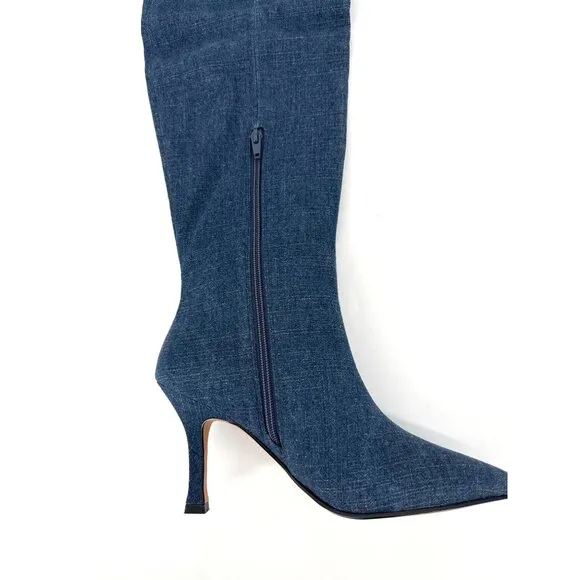 Lisa Vicky Over The Knee Boots Ave Dark Blue Denim Size 9.5 New Awesome