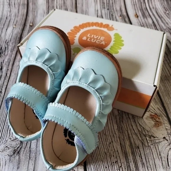 Livie and Luca Ruche Shoes Blue Shimmer New Without Box