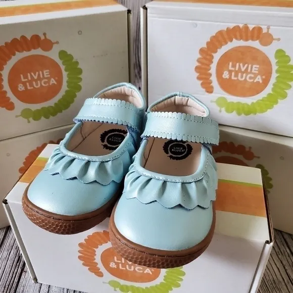 Livie and Luca Ruche Shoes Blue Shimmer New Without Box