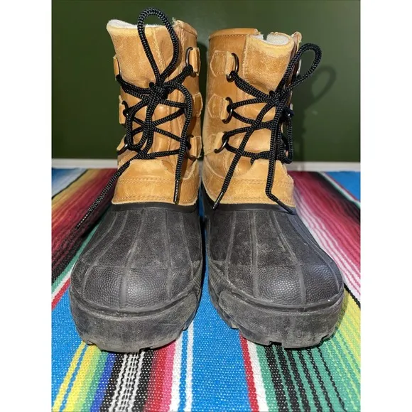 LL Bean Duck Rain Boots Kids 4 Lace Up Leather Hiking Hunting Cabincore