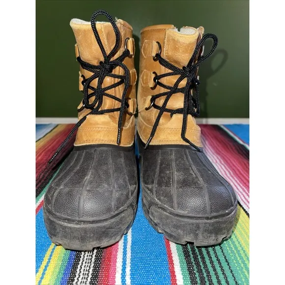LL Bean Duck Rain Boots Kids 4 Lace Up Leather Hiking Hunting Cabincore