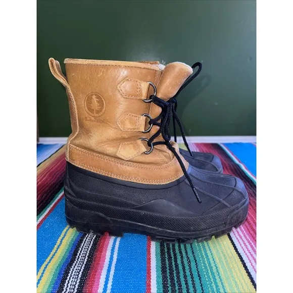 LL Bean Duck Rain Boots Kids 4 Lace Up Leather Hiking Hunting Cabincore