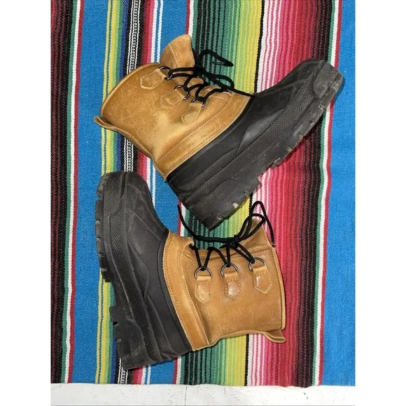 LL Bean Duck Rain Boots Kids 4 Lace Up Leather Hiking Hunting Cabincore