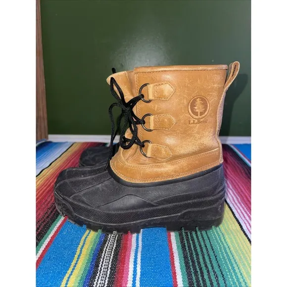 LL Bean Duck Rain Boots Kids 4 Lace Up Leather Hiking Hunting Cabincore
