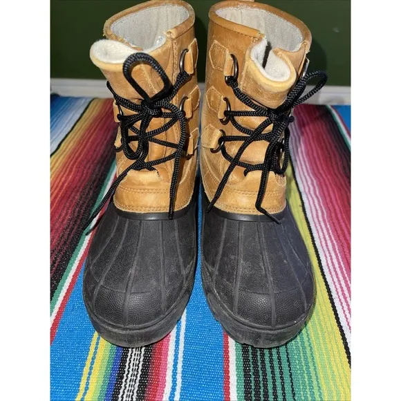LL Bean Duck Rain Boots Kids 4 Lace Up Leather Hiking Hunting Cabincore