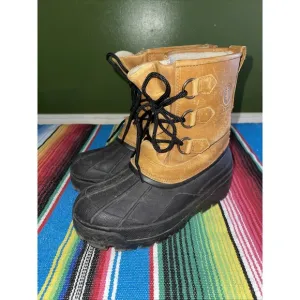 LL Bean Duck Rain Boots Kids 4 Lace Up Leather Hiking Hunting Cabincore