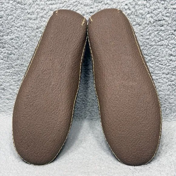 LL Bean Handsewn Slippers Flannel Lined Mens Size 8 Moccasin Shoes Brown Leather