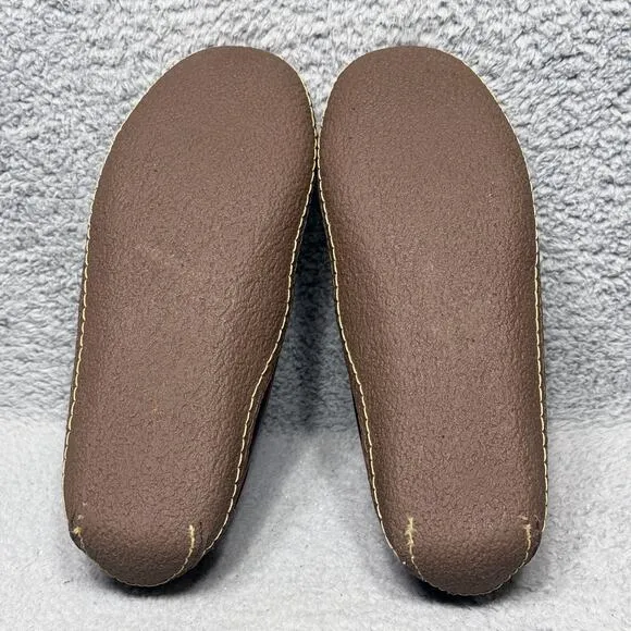 LL Bean Handsewn Slippers Flannel Lined Mens Size 8 Moccasin Shoes Brown Leather