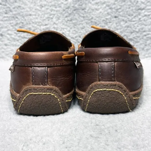 LL Bean Handsewn Slippers Flannel Lined Mens Size 8 Moccasin Shoes Brown Leather