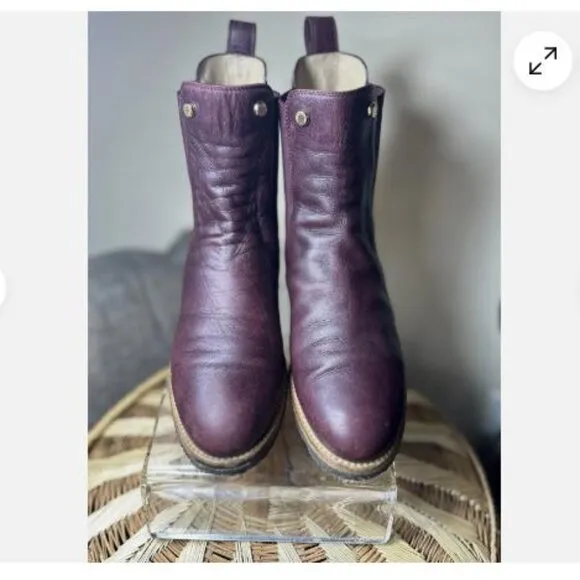 Longchamp Women’s Burgundy Leather Ankle Boots Booties Crepe Sole Sz 38 Luxury