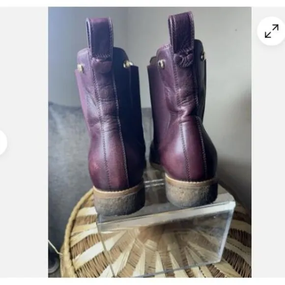 Longchamp Women’s Burgundy Leather Ankle Boots Booties Crepe Sole Sz 38 Luxury