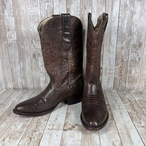 Los‎ Altos Brown Lizard Print Western Cowboy Boots Classic Ranch Style D 9.5